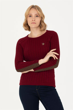 Женский бордово-красный базовый свитер с круглым вырезом Неожиданная скидка в корзине