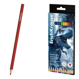 Цена за 10 шт. Цветные карандаши пластиковые ErichKrause Techno Dino шестигранные 12 цветов (в коробке с европодвесом 12 шт)