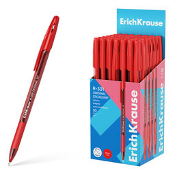 Цена за 50 шт. Ручка шариковая ErichKrause R-301 Stick&Grip Original 1.0, цвет чернил красный (в коробке по 50 шт.)