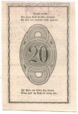 Банкнота 20 геллеров 1920 года Австрия  Растенфельд (нотгельд)