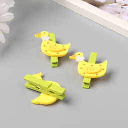 Декор для творчества дерево, фетр «Прищепка. Уточка с цветочком», набор 3 шт., 1.8×4×4.9 см