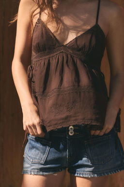 TOP GASA TIRANTES BORDADOS / Marr?n - Zara фото 10