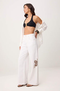 Beyaz Brode Detayl? Yuksek Bel %100 Pamuk Wide Leg Jeans TWOSS26JE00260 - Trendyolmilla фото 4