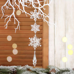 Цена за 2шт. Подвеска "Волшебная снежинки" 32 см, Прозрачный