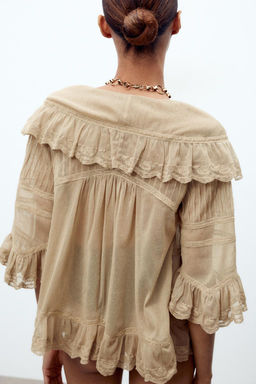 EMBROIDERED TULLE TOP WITH RUFFLES - Zara фото 4