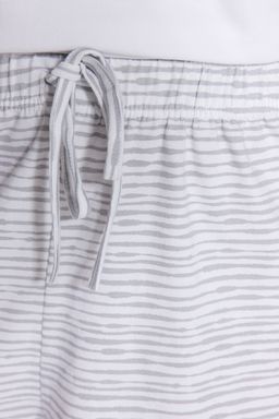 Trendyolmilla Ac?k Mavi Pamuklu Cizgili Slogan Bask?l? Sortlu Orme Pijama Tak?m? THMSS23PT00228  фото 6