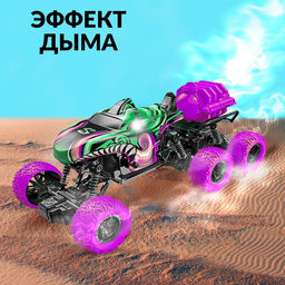 Машинка на пульте управления MONSTER, 1:16, эффект дыма, световые эффекты, работает от аккумулятора, цвет зелёный - АвтоГрад фото 3