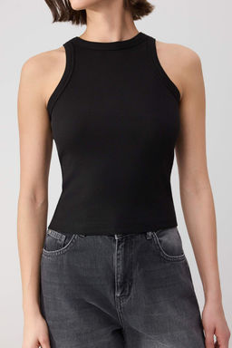 Wardrobe Essentials-Siyah Fitted/Vucuda Oturan Kal?n Ask?l? Esnek Orme Atlet TWOSS26AL00029