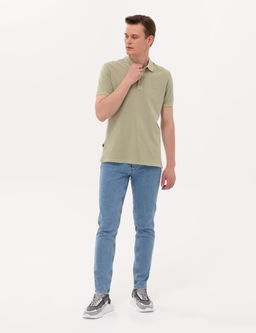 A__k Ye_il Slim Fit Dokulu Polo Yaka Ti__rt