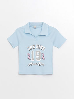 Polo Yaka Bask?l? K?sa Kollu K?z ?ocuk Ti??rt