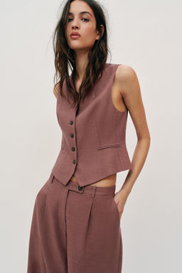CHALECO CON LINO SET / MARSALA - Zara фото 3