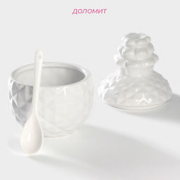 Банка для сыпучих с ложкой Доляна Ананас, 300 мл, 10?14.5 см, доломит, белая