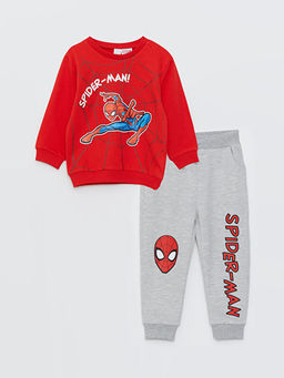 Bisiklet Yaka Uzun Kollu Spiderman Bask?l? Erkek Bebek Sweatshirt ve E?ofman Alt 2li Tak?m