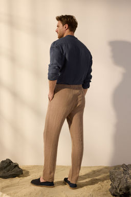 Bej %100 Keten Regular Fit Pantolon TMNSS24PL00018