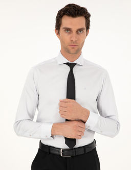 Светло-серая классическая рубашка приталенного кроя с итальянским воротником - Cacharel фото 3