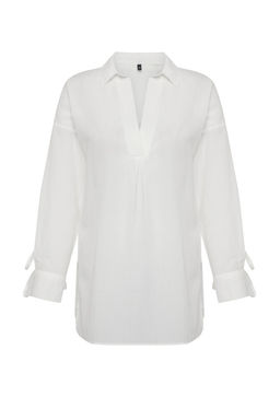 TRENDYOLMILLA Mavi Dokuma %100 Pamuk Baglamal? Plaj Gomlegi TBESS25GO00004 фото 9