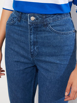 Kad?n Y?ksek Bel Mom Fit D?z Jean Pantolon