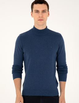 _ndigo Melanj Slim Fit Yar_m Bal_k__ Yaka Basic Triko Kazak - Pierre cardin фото 3