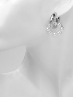 Серьги со съёмным элементом Трансформер цветок, цвет бело-синий в серебре