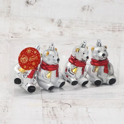 Ёлочная игрушка 4 шт. Мишка в шарфике 5.58 см, серебро - Зимнее волшебство фото 3