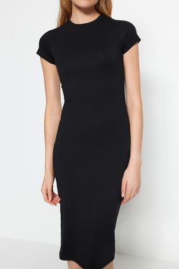 TRENDYOLMILLA Siyah K?sa Kol Fitted/Vucuda Oturan Pamuklu Esnek Midi Orme Kalem Elbise TWOSS23EL00313 фото 4