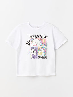 Bisiklet Yaka Bask?l? K?sa Kollu K?z ?ocuk Ti??rt