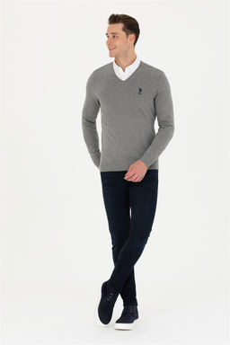 Мужской серый меланжевый базовый свитер Неожиданная скидка в корзине - U.s. polo assn фото 4