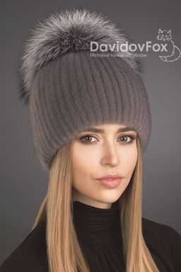 Шапка Лыжница норка серо-голубая