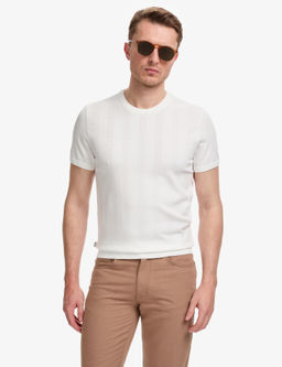 Ekru Slim Fit Bisiklet Yaka Triko Ti__rt