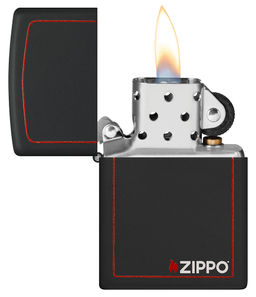 Зажигалка ZIPPO с фирменным логотипом и красной окантовкой с черным матовым покрытием | Black Matte 218ZB