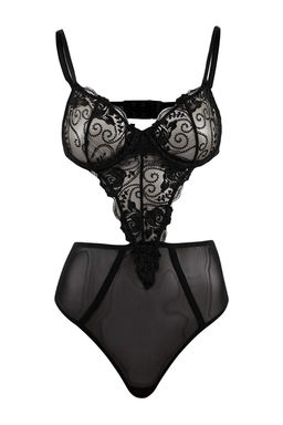 Siyah Dantel/Tul Fitted Body THMSS26BD00002