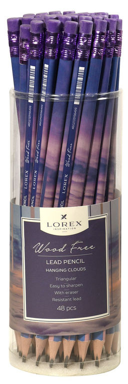 Цена за 10 шт.Карандаш чернографит. пластик LOREX WOOD FREE HANGING CLOUDS НВ заточенный трехгранный