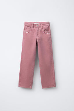 VELVET TROUSERS WITH EMBROIDERED FLOWERS