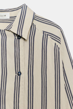 CAMISA OVERSIZE RAYAS ZW COLLECTION / Beige / Marino - Zara фото 10