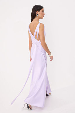 Lila Dugme Detayl? Dokuma Saten Maxi Abiye & Mezuniyet Elbisesi TPRSS26AE00112 - Trendyolmilla фото 4