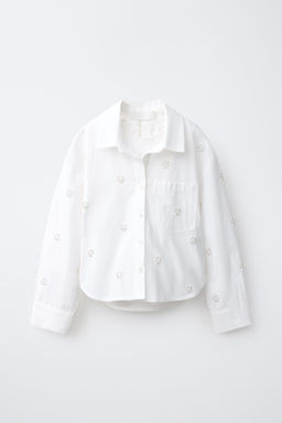 PACK CAMISA Y TOP FRUNCIDO RAYAS Y APLIQUE ABALORIOS / Blanco - Zara фото 2