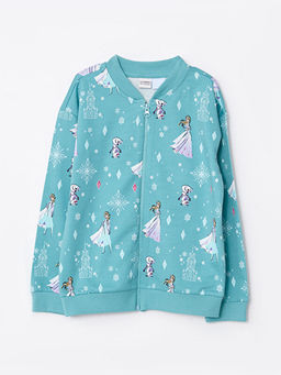 Kolej Yaka Elsa Bask?l? Uzun Kollu K?z ?ocuk Fermuarl? Sweatshirt