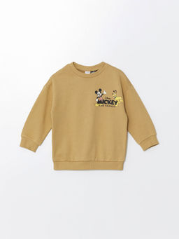 Bisiklet Yaka Mickey Mouse Bask?l? Erkek ?ocuk Sweatshirt