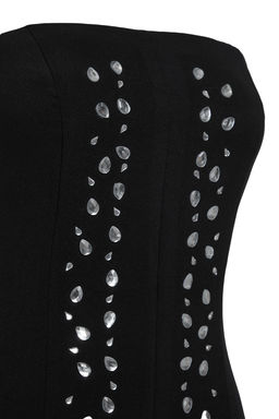 Siyah Tas Bask?l? Straplez Dokuma S?k Midi Abiye Gece Mezuniyet Elbisesi TPRSS25EL00078 - Trendyolmilla фото 5