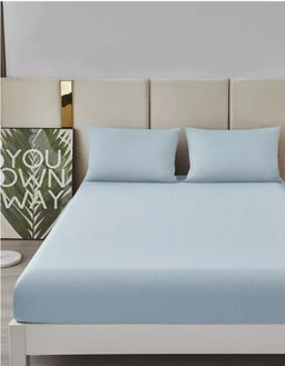 Простыня на резинке 200x200 С НАВОЛОЧКАМИ 50х70 см Мерцана Страйп-сатин (Голубой)