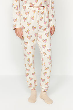 Krem %100 Pamuklu Kalpli Tshirt-Jogger Orme Pijama Tak?m? THMAW24PT00116