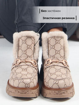 Ботинки 307.PODYUM141 br.Бежевый гучи коричневый/мех