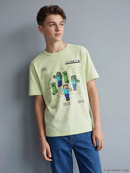 Bisiklet Yaka Minecraft Bask?l? Erkek ?ocuk Ti??rt
