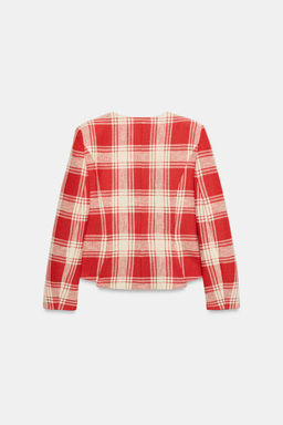CHAQUETA ENTALLADA CUADROS ZW COLLECTION / Blanco / Rojo - Zara фото 4