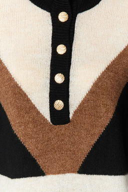 Siyah Genis Kal?p Dik Yaka Renk Bloklu Triko Kazak TWOAW24KZ00092 - Trendyolmilla фото 4