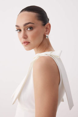 Ekru Vucuda Oturan Gogus ve Kol Detayl? Mini Dokuma Elbise TPRSS25EL00309 - Trendyolmilla фото 2