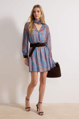 Cok Renkli Fular Detayl? Suet Kemerli Mini Dokuma Elbise TWOAW26EL00377