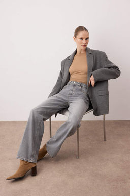 Gri Yuksek Bel Wide Leg Jeans TWOAW26JE00007