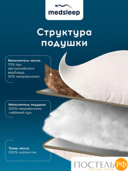 Подушка стеганая MedSleep SONORA хлопок/вербл.шерсть/микровол.  фото 2