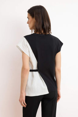 Trendyolmilla Siyah Pilise ve Baglama Detayl? Relaxed/Rahat Kal?p Orme Bluz TWOSS25BZ00094  фото 29